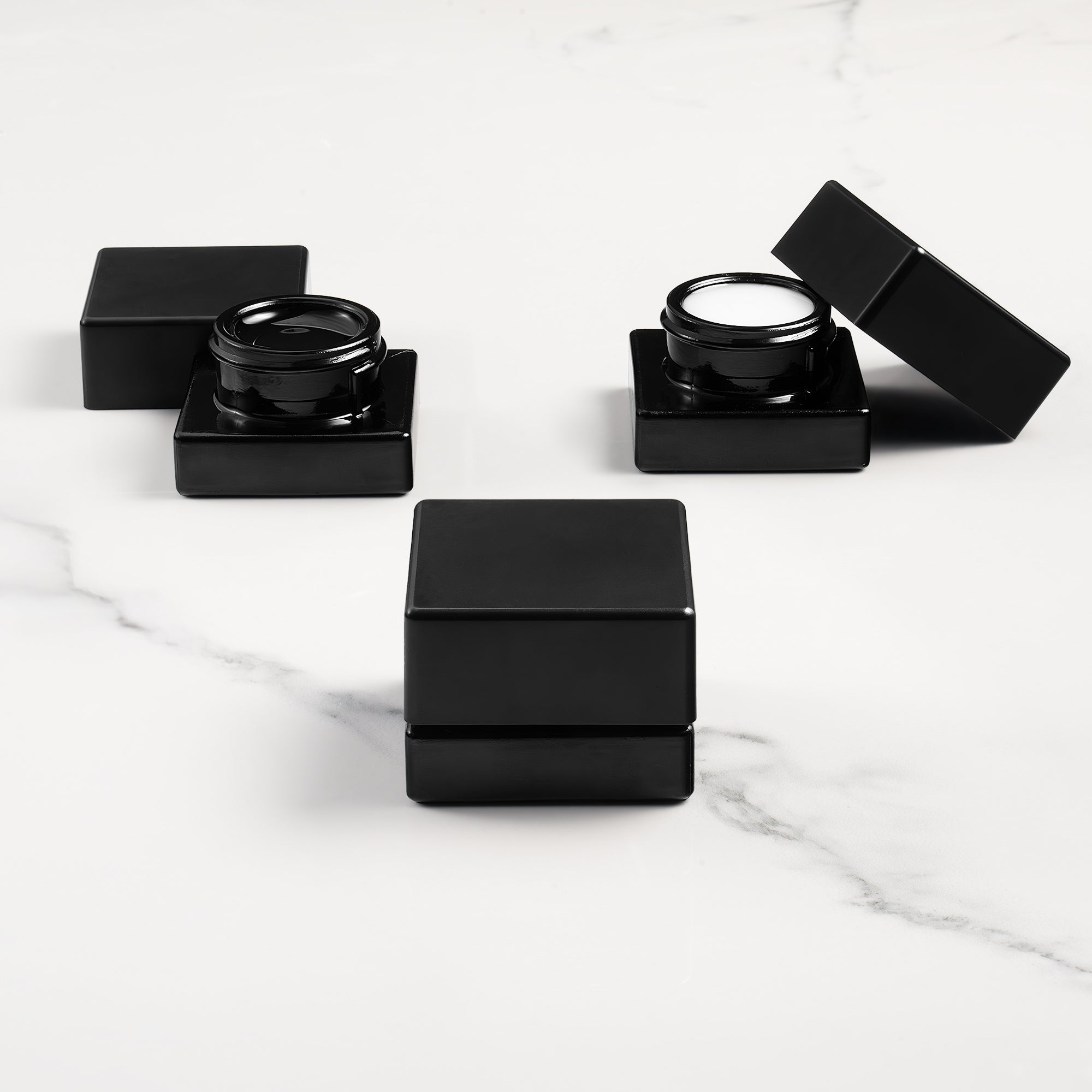 (150 Pack) 5ml Black Glass Square BlokJars with Child-Resistant PTFE Lids