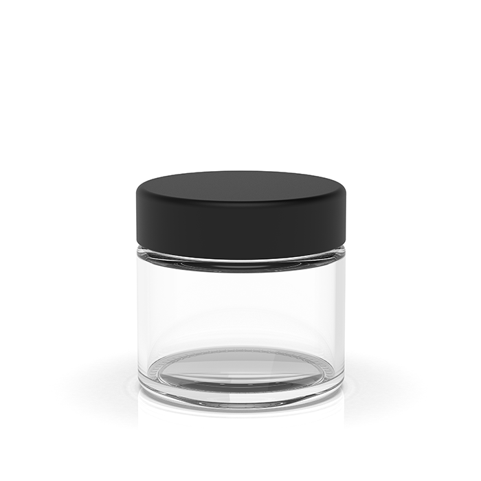 (200 Pack) 2oz Clear Glass Jar with Black Child-Resistant Lid