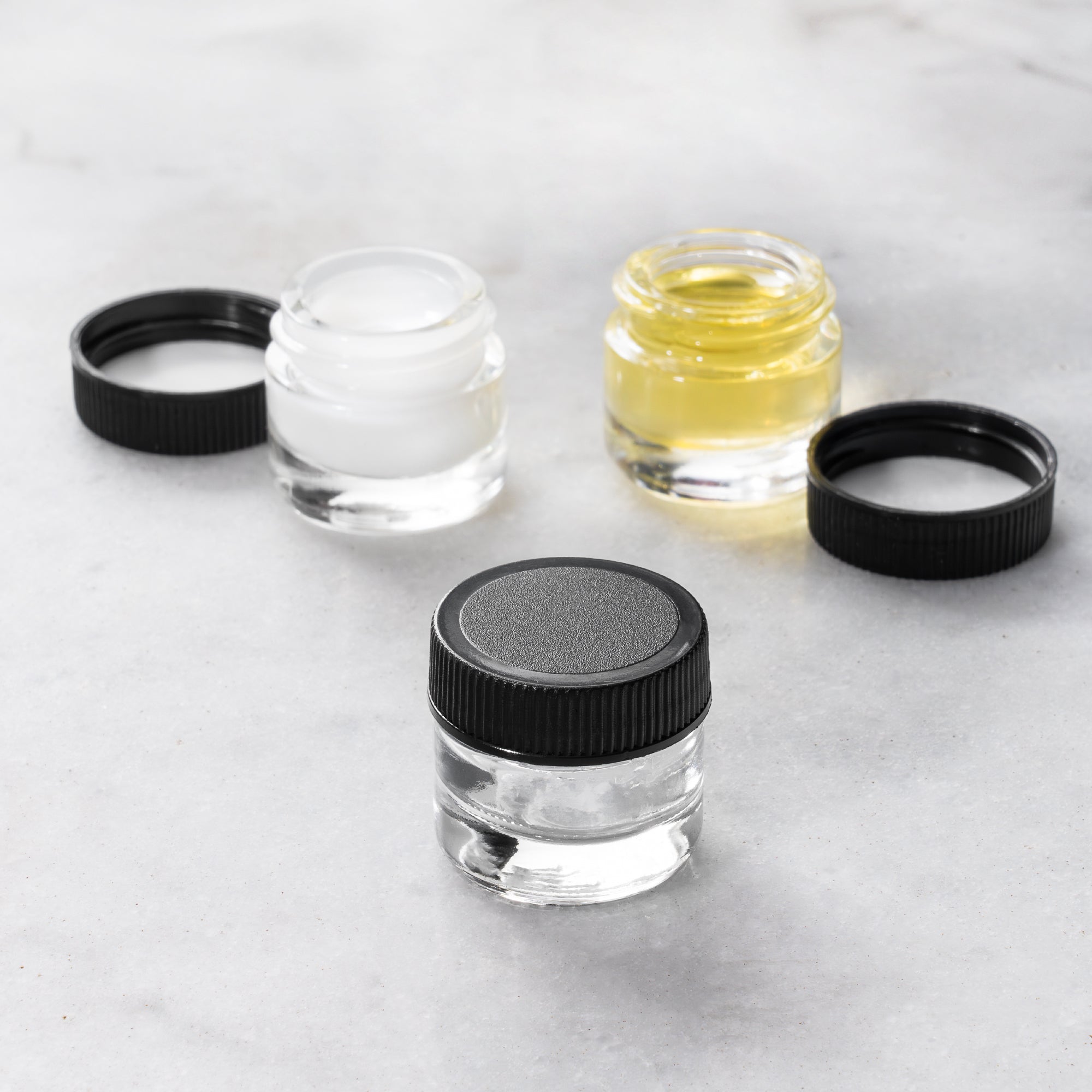 (200 Pack) 5ml Clear Glass Jars with Black Lids