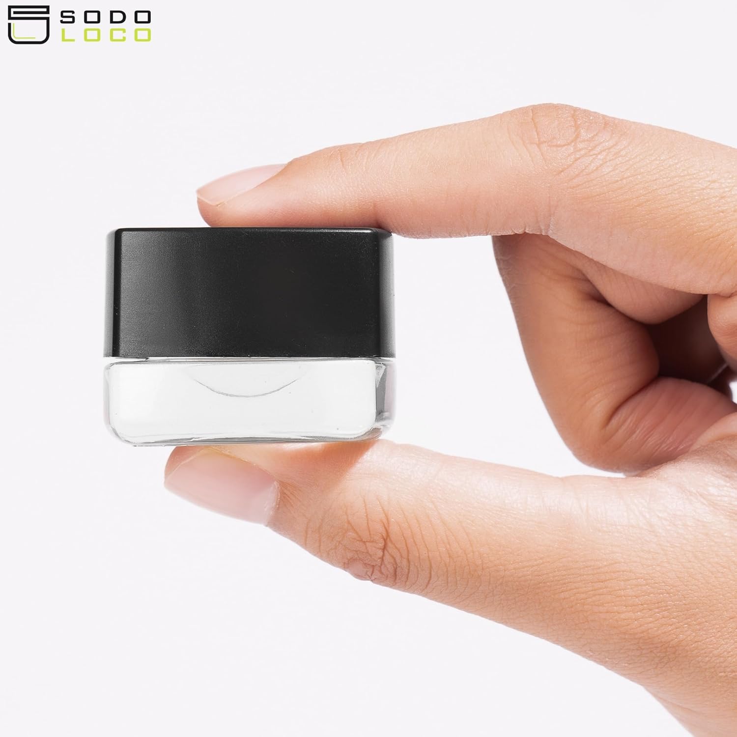 (200 Pack) 5ml Clear Glass Square Pillow Jars with Black Child-Resistant Lids