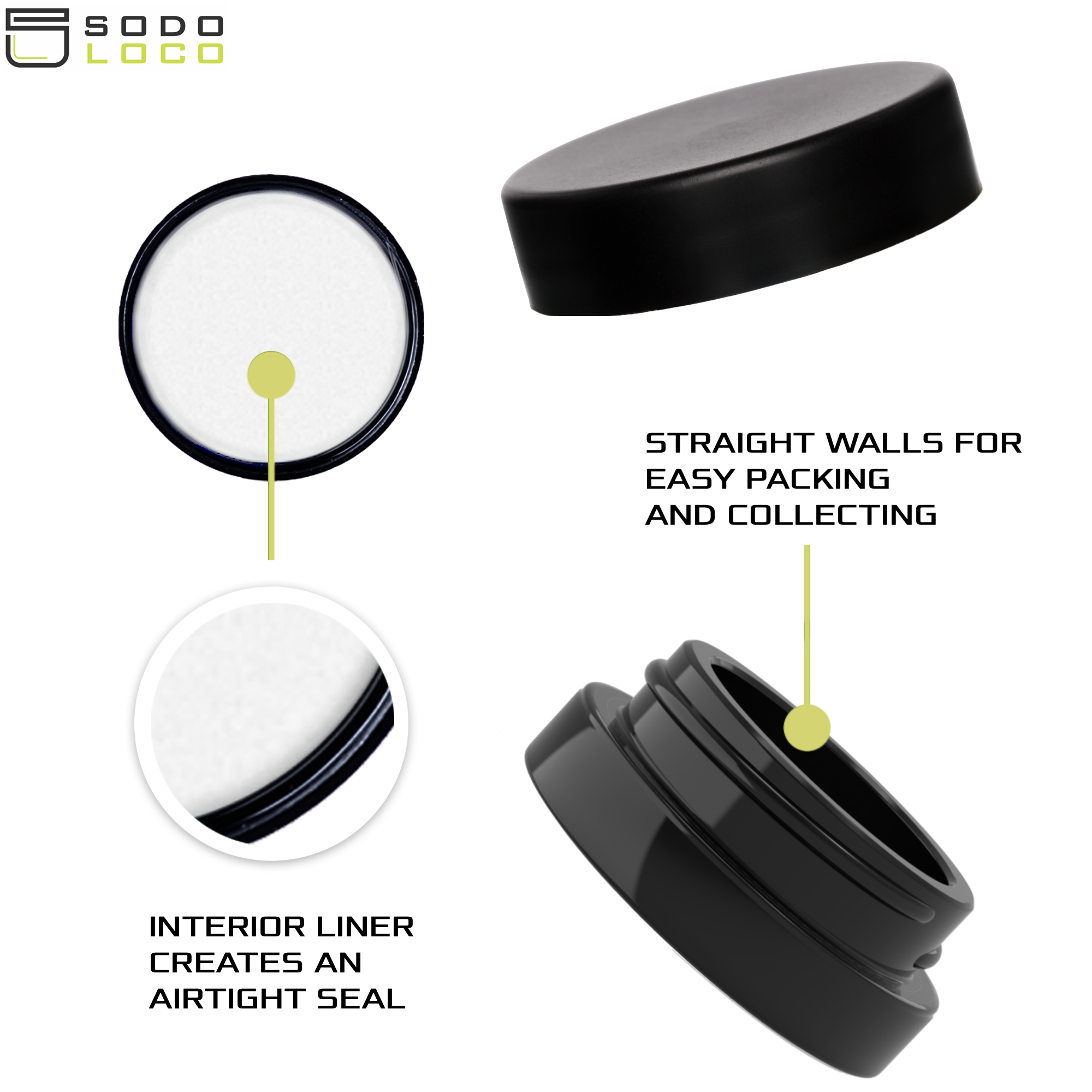 (90 Pack) 7ml Low Profile Black Glass Jars with Black Lids