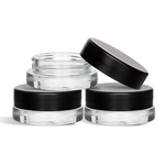 (90 Pack) 7ml Low Profile Clear Glass Jars with Black Lids