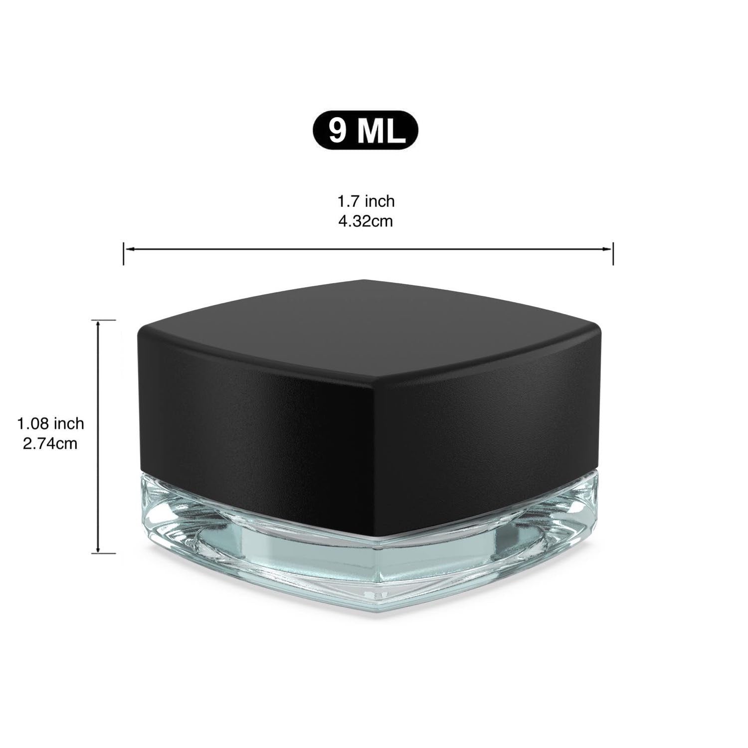 (240 Pack) 9ml Clear Glass Square Pillow Jars with Black Child-Resistant Lids