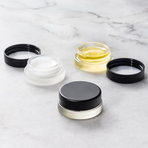 (90 Pack) 7ml Low Profile Clear Glass Concentrate Container with Black Lid