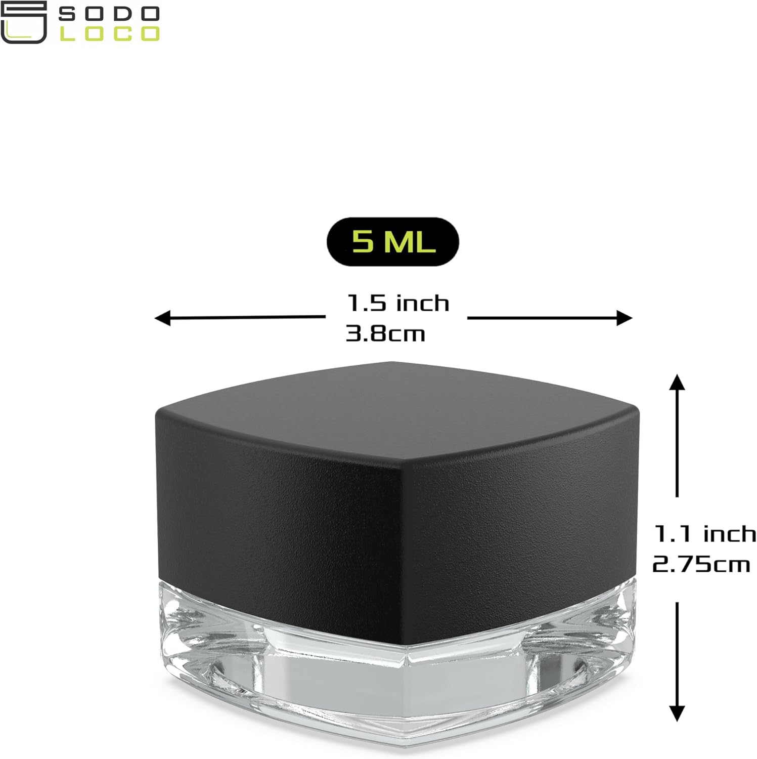 (200 Pack) 5ml Clear Glass Square Pillow Jars with Black Child-Resistant Lids
