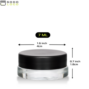 (90 Pack) 7ml Low Profile Clear Glass Concentrate Container with Black Lid