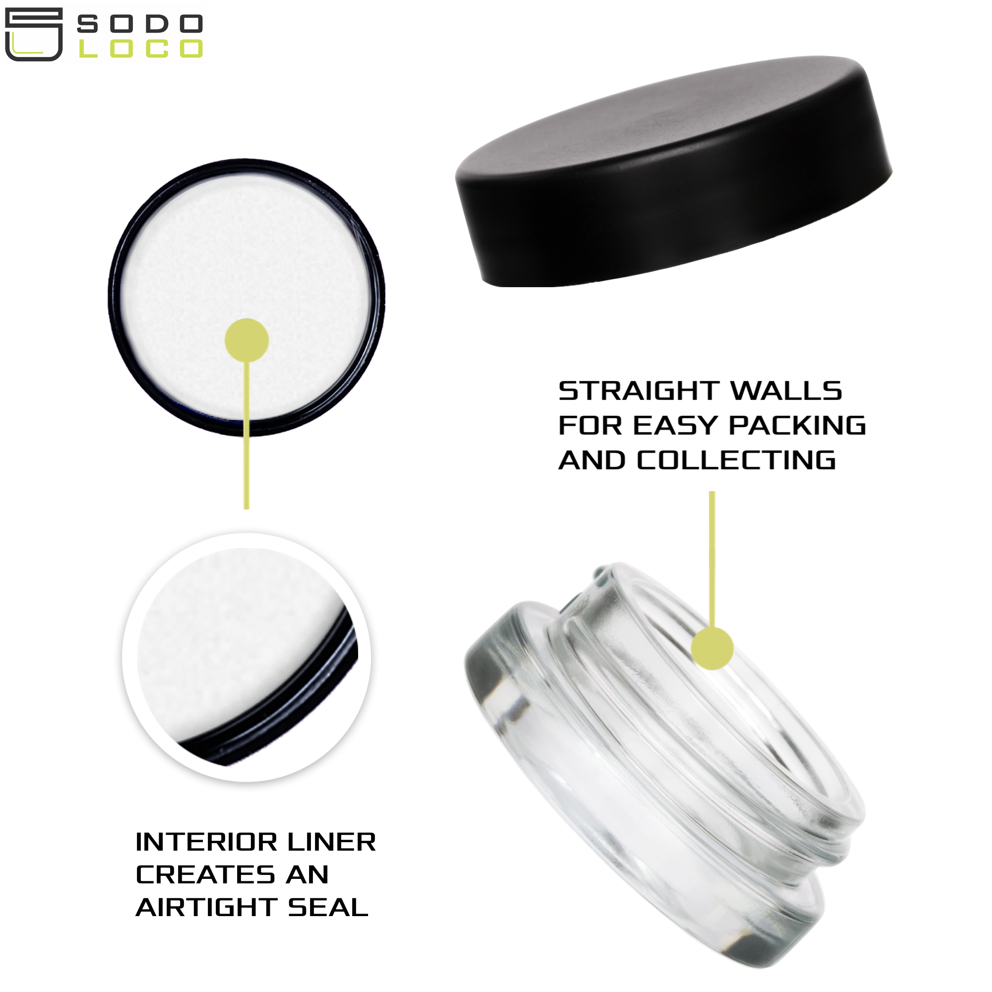 (90 Pack) 7ml Low Profile Clear Glass Jars with Black Lids