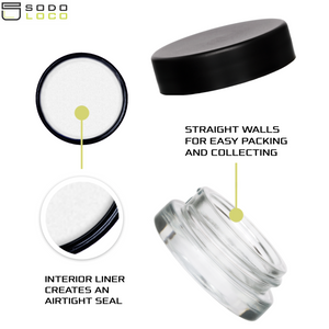 (90 Pack) 7ml Low Profile Clear Glass Concentrate Container with Black Lid