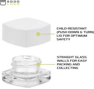 (250 Pack) 5ml Clear Glass Square Pillow Concentrate Container with White Child-Resistant Lid
