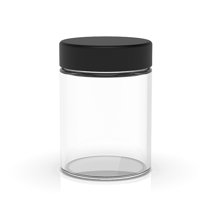 (100 Pack) 4oz Clear Glass Jar with Black Child-Resistant Lid