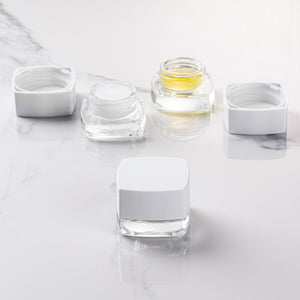 (250 Pack) 5ml Clear Glass Square Pillow Concentrate Container with White Child-Resistant Lid