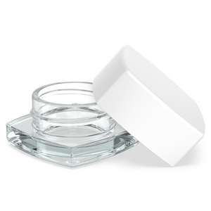(240 Pack) 9ml Clear Glass Square Pillow Concentrate Container with White Child Resistant Lid