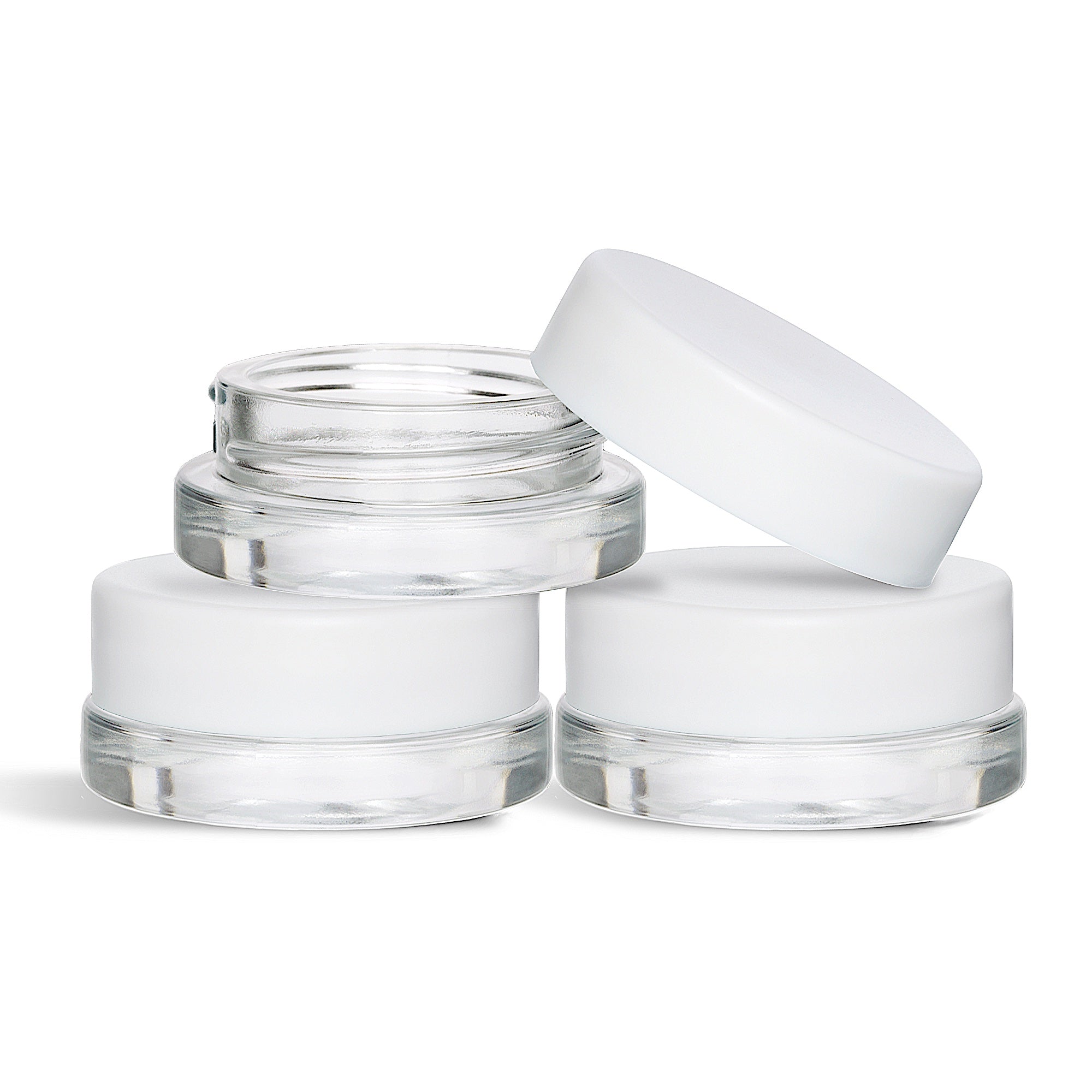 (450 Pack) 7ml Low Profile Clear Glass Jars with White Lids