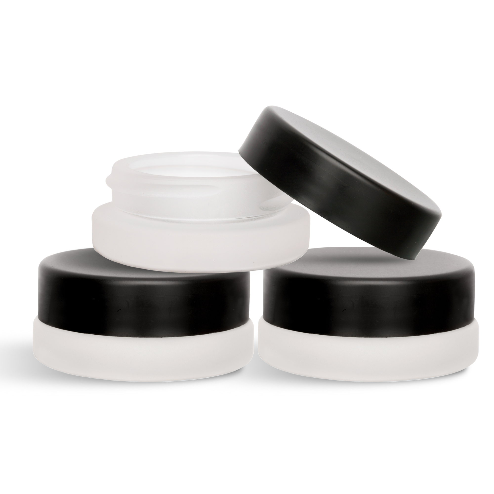 (90 Pack) 7ml Low Profile Frosted Glass Jars with Black Lids