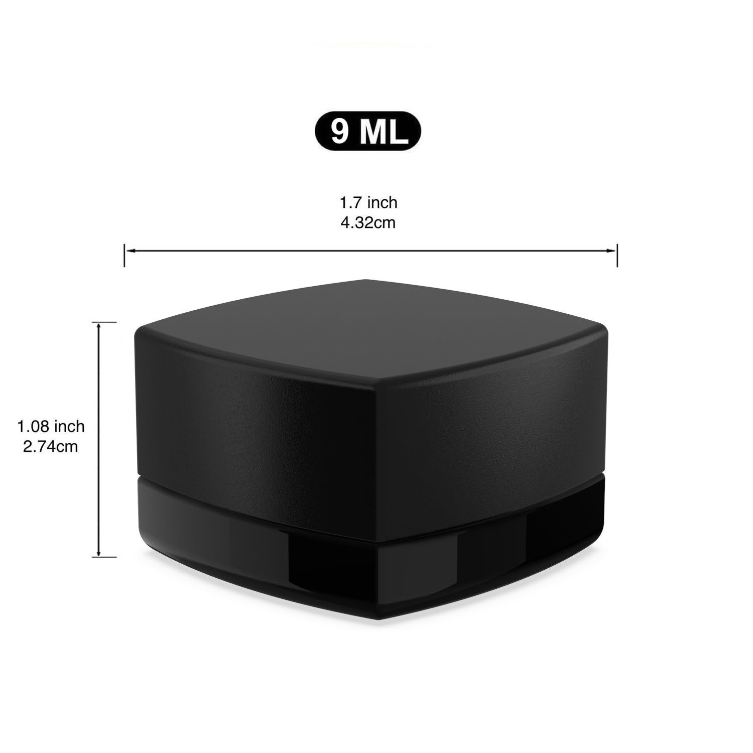 (240 Pack) 9ml Black Glass Square Pillow Jars with Child-Resistant Lids