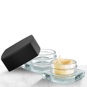 (240 Pack) 9ml Clear Glass Square Pillow Concentrate Container with Black Child Resistant Lid
