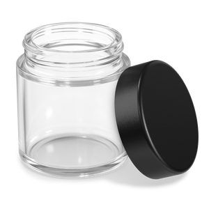 (100 Pack) 3oz Thick Glass Container with Black Child Resistant Lid